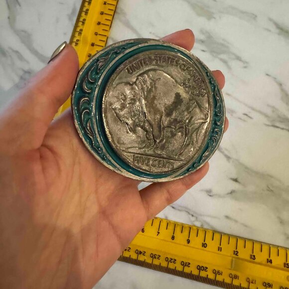 vintage 1988 Siskiyou Buckle Co. Buffalo Nickel Belt Turquoise - Picture 7 of 11